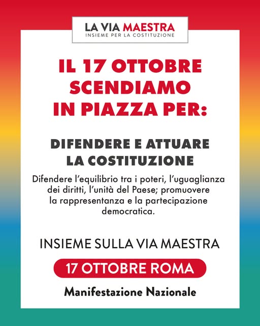 17 OTTOBRE MANIFESTAZIONE NAZIONALE "LA VIA MAESTRA"