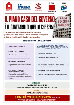 Iniziativa pubblica sul Piano Casa del Governo Nazionale - 29 Giugno ore 9:30 Sala “La figlia di Iorio” (Provincia di Pescara)